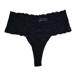 Soma Embraceable Allover Retro Thong Black Lace Womens Large